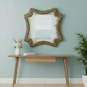 HomeRoots 38" Brown Abstract Floating Rope Framed Accent Mirror - Coastal Charm for Stylish Home Decor 574027