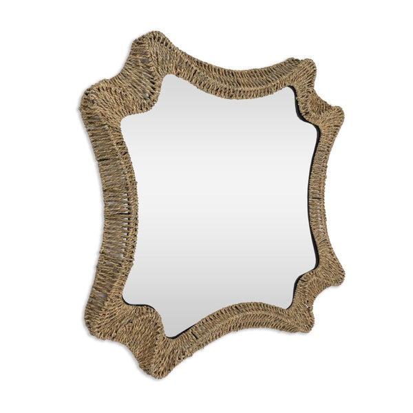 HomeRoots 38" Brown Abstract Floating Rope Framed Accent Mirror - Coastal Charm for Stylish Home Decor 574027
