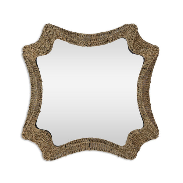 HomeRoots 38" Brown Abstract Floating Rope Framed Accent Mirror - Coastal Charm for Stylish Home Decor 574027