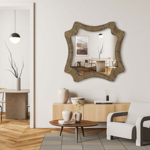 HomeRoots 38" Brown Abstract Floating Rope Framed Accent Mirror - Coastal Charm for Stylish Home Decor 574027