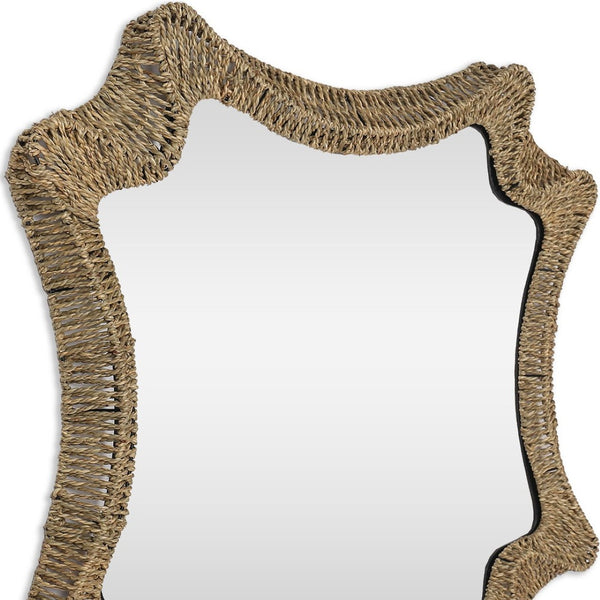 HomeRoots 38" Brown Abstract Floating Rope Framed Accent Mirror - Coastal Charm for Stylish Home Decor 574027