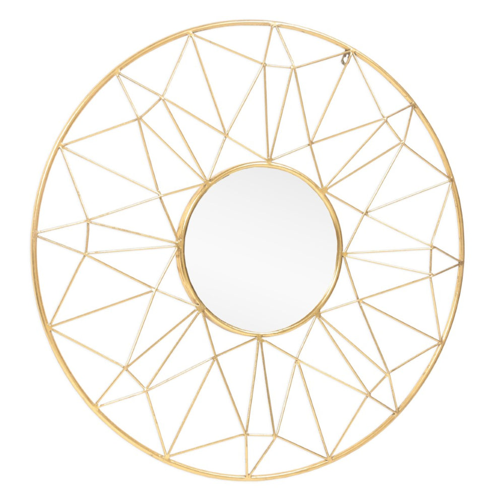 HomeRoots 32" Gold Metal Round Accent Mirror – Elegant Sunburst Design for Brightening Any Room Decor 574028