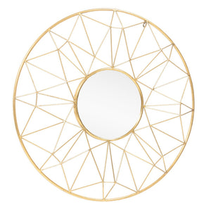 HomeRoots 32" Gold Metal Round Accent Mirror – Elegant Sunburst Design for Brightening Any Room Decor 574028