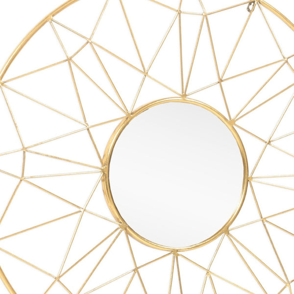 HomeRoots 32" Gold Metal Round Accent Mirror – Elegant Sunburst Design for Brightening Any Room Decor 574028