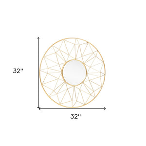 HomeRoots 32" Gold Metal Round Accent Mirror – Elegant Sunburst Design for Brightening Any Room Decor 574028