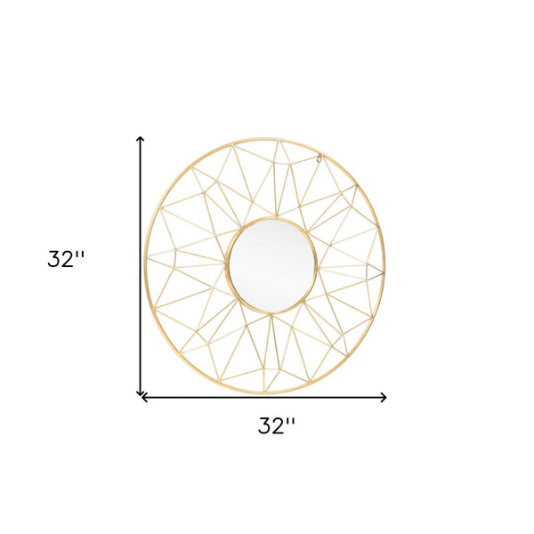 HomeRoots 32" Gold Metal Round Accent Mirror – Elegant Sunburst Design for Brightening Any Room Decor 574028