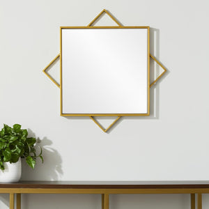 HomeRoots 24" Gold Metal Geo Square Accent Mirror - Modern Geometric Design for Stylish Home Décor & Brightening Spaces 574029
