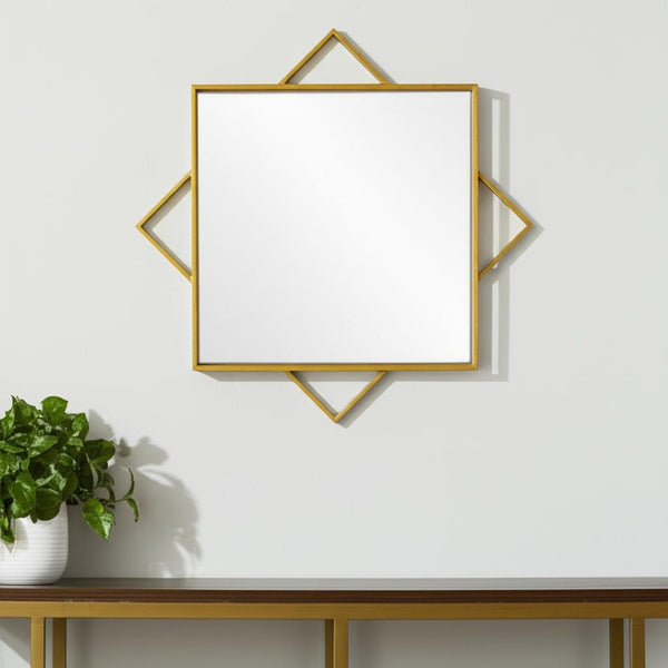 HomeRoots 24" Gold Metal Geo Square Accent Mirror - Modern Geometric Design for Stylish Home Décor & Brightening Spaces 574029