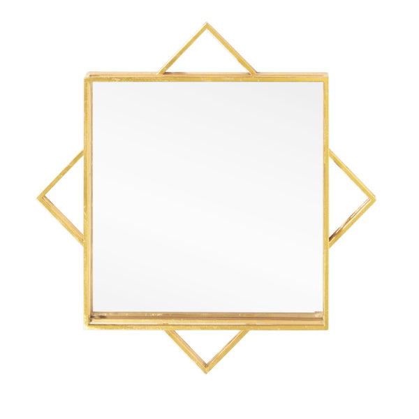 HomeRoots 24" Gold Metal Geo Square Accent Mirror - Modern Geometric Design for Stylish Home Décor & Brightening Spaces 574029