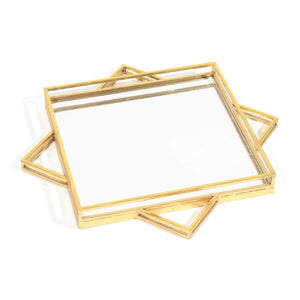 HomeRoots 24" Gold Metal Geo Square Accent Mirror - Modern Geometric Design for Stylish Home Décor & Brightening Spaces 574029