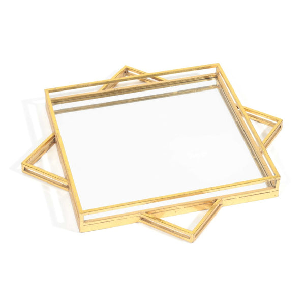 HomeRoots 24" Gold Metal Geo Square Accent Mirror - Modern Geometric Design for Stylish Home Décor & Brightening Spaces 574029
