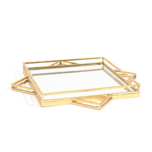 HomeRoots 24" Gold Metal Geo Square Accent Mirror - Modern Geometric Design for Stylish Home Décor & Brightening Spaces 574029