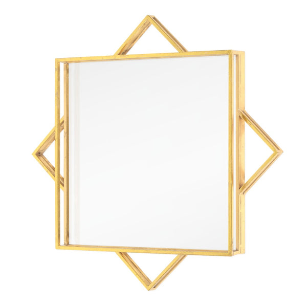 HomeRoots 24" Gold Metal Geo Square Accent Mirror - Modern Geometric Design for Stylish Home Décor & Brightening Spaces 574029