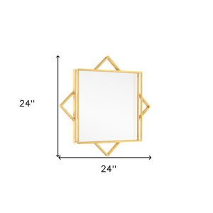 HomeRoots 24" Gold Metal Geo Square Accent Mirror - Modern Geometric Design for Stylish Home Décor & Brightening Spaces 574029