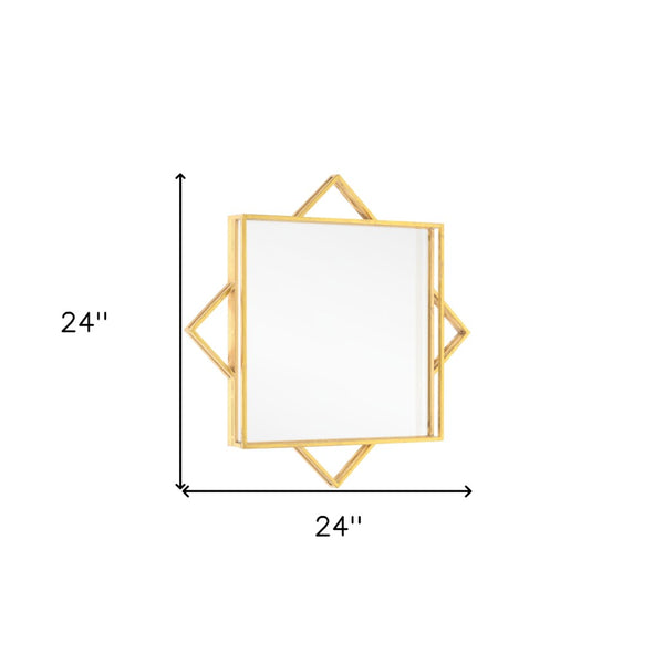 HomeRoots 24" Gold Metal Geo Square Accent Mirror - Modern Geometric Design for Stylish Home Décor & Brightening Spaces 574029
