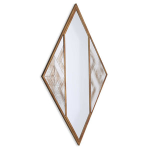 HomeRoots 38" Geometric Brass and Silver Mixed Metal Accent Mirror - Modern Diamond Design for Any Space 574031