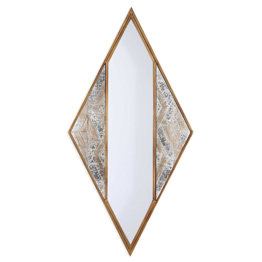 HomeRoots 38" Geometric Brass and Silver Mixed Metal Accent Mirror - Modern Diamond Design for Any Space 574031