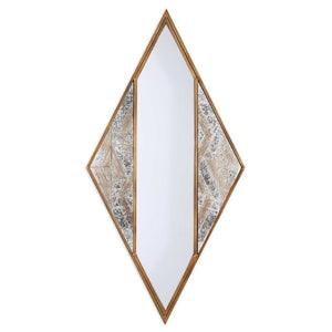 HomeRoots 38" Geometric Brass and Silver Mixed Metal Accent Mirror - Modern Diamond Design for Any Space 574031