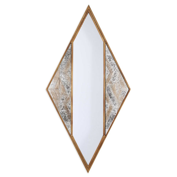 HomeRoots 38" Geometric Brass and Silver Mixed Metal Accent Mirror - Modern Diamond Design for Any Space 574031