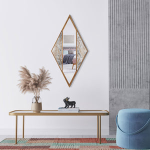 HomeRoots 38" Geometric Brass and Silver Mixed Metal Accent Mirror - Modern Diamond Design for Any Space 574031