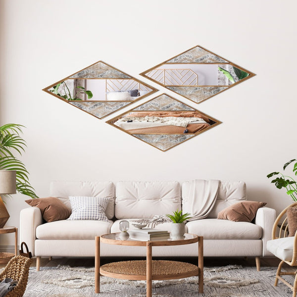 HomeRoots 38" Geometric Brass and Silver Mixed Metal Accent Mirror - Modern Diamond Design for Any Space 574031