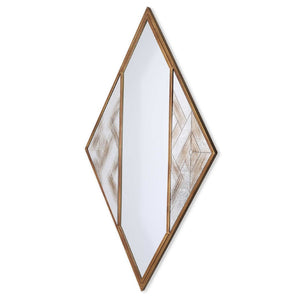 HomeRoots 38" Geometric Brass and Silver Mixed Metal Accent Mirror - Modern Diamond Design for Any Space 574031