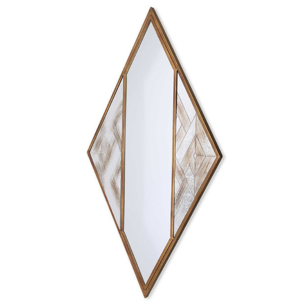 HomeRoots 38" Geometric Brass and Silver Mixed Metal Accent Mirror - Modern Diamond Design for Any Space 574031