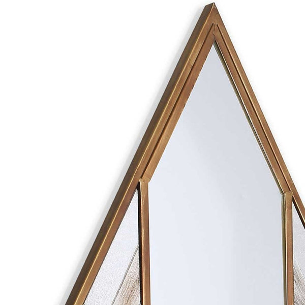 HomeRoots 38" Geometric Brass and Silver Mixed Metal Accent Mirror - Modern Diamond Design for Any Space 574031