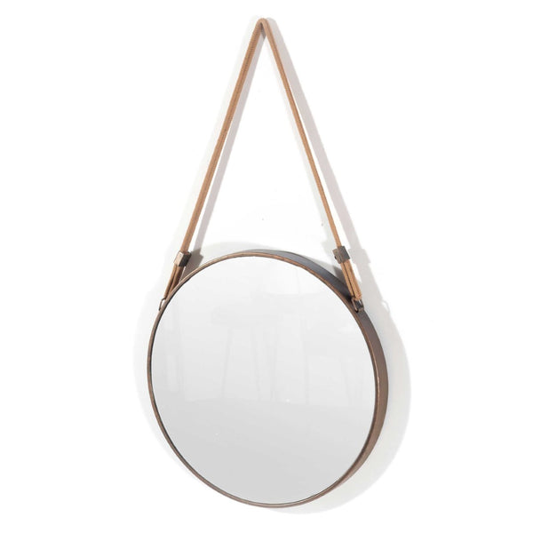HomeRoots 19" Copper Metal Round Hanging Accent Mirror with Rope Hanger for Modern Home Decor & Style 574032
