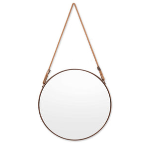 HomeRoots 19" Copper Metal Round Hanging Accent Mirror with Rope Hanger for Modern Home Decor & Style 574032