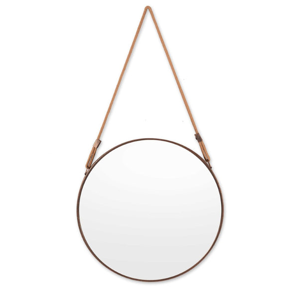HomeRoots 19" Copper Metal Round Hanging Accent Mirror with Rope Hanger for Modern Home Decor & Style 574032