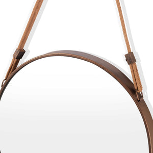HomeRoots 19" Copper Metal Round Hanging Accent Mirror with Rope Hanger for Modern Home Decor & Style 574032
