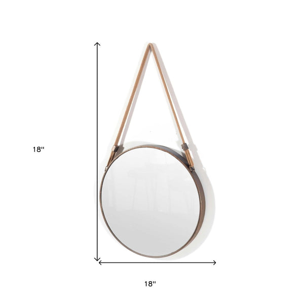 HomeRoots 19" Copper Metal Round Hanging Accent Mirror with Rope Hanger for Modern Home Decor & Style 574032