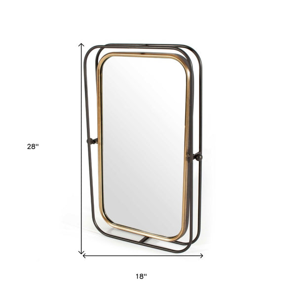 HomeRoots 28" Black and Gold Tilting Accent Mirror - Modern Industrial Design for Home Decor & Easy Installation 574034