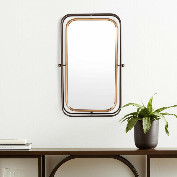 HomeRoots 28" Black and Gold Tilting Accent Mirror - Modern Industrial Design for Home Decor & Easy Installation 574034