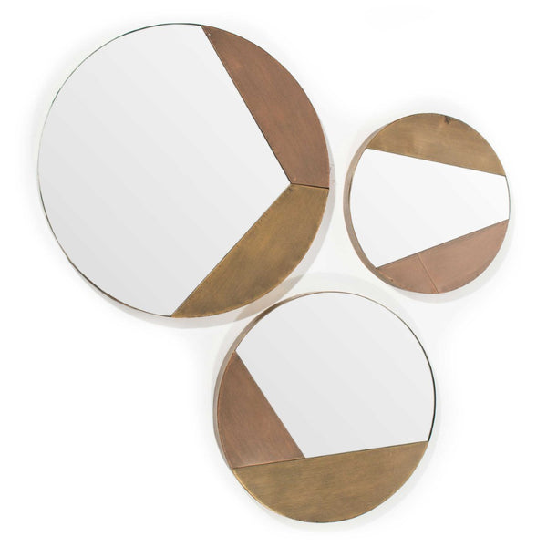 HomeRoots Set of Three Gold Metal Round Geometric Mirrors – Chic Accent for Living Rooms & Entryways 574035