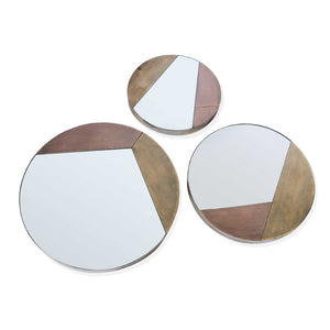 HomeRoots Set of Three Gold Metal Round Geometric Mirrors – Chic Accent for Living Rooms & Entryways 574035