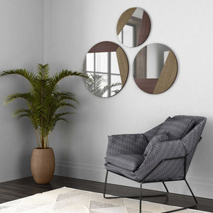 HomeRoots Set of Three Gold Metal Round Geometric Mirrors – Chic Accent for Living Rooms & Entryways 574035