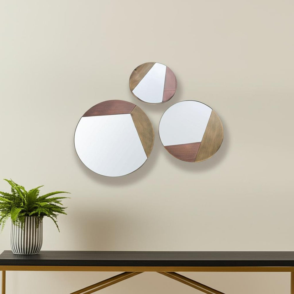 HomeRoots Set of Three Gold Metal Round Geometric Mirrors – Chic Accent for Living Rooms & Entryways 574035
