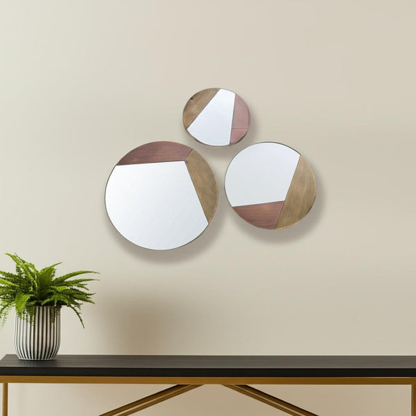 HomeRoots Set of Three Gold Metal Round Geometric Mirrors – Chic Accent for Living Rooms & Entryways 574035