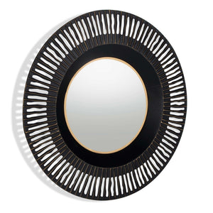 HomeRoots 36" Black Metal Round Pierced Accent Mirror - Modern Elegance with Gold Accents for Chic Interiors 574037