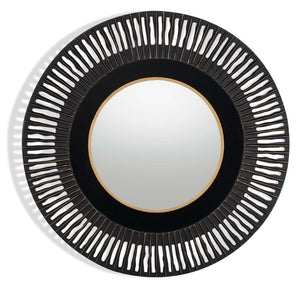 HomeRoots 36" Black Metal Round Pierced Accent Mirror - Modern Elegance with Gold Accents for Chic Interiors 574037