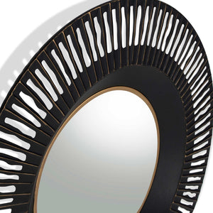 HomeRoots 36" Black Metal Round Pierced Accent Mirror - Modern Elegance with Gold Accents for Chic Interiors 574037