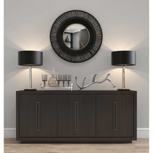 HomeRoots 36" Black Metal Round Pierced Accent Mirror - Modern Elegance with Gold Accents for Chic Interiors 574037
