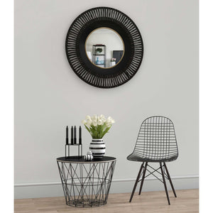 HomeRoots 36" Black Metal Round Pierced Accent Mirror - Modern Elegance with Gold Accents for Chic Interiors 574037