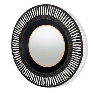 HomeRoots 36" Black Metal Round Pierced Accent Mirror - Modern Elegance with Gold Accents for Chic Interiors 574037