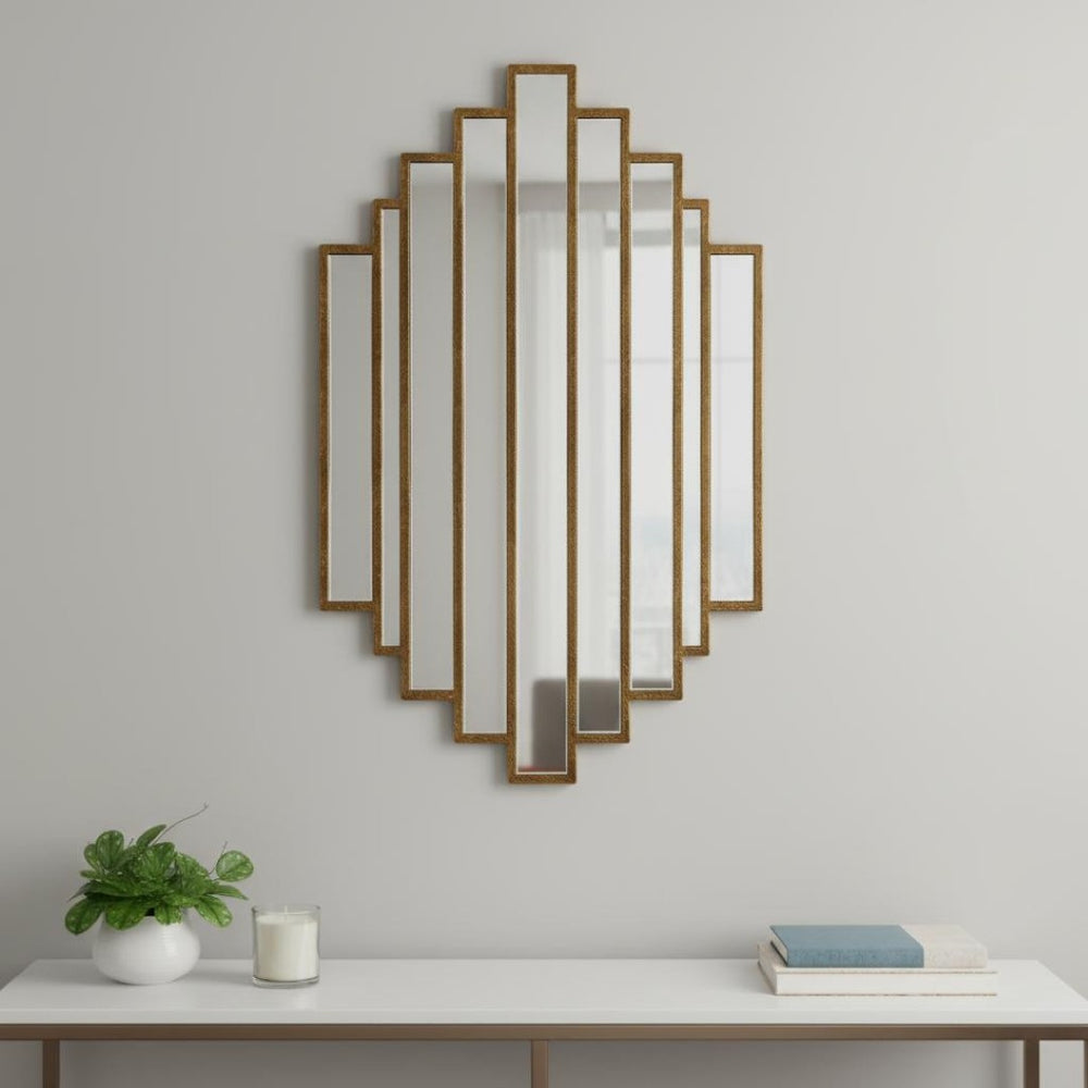 HomeRoots 32" Gold Diamond Accent Mirror - Contemporary Metal Frame, Geometric Design for Modern Spaces 574038