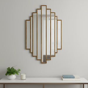 HomeRoots 32" Gold Diamond Accent Mirror - Contemporary Metal Frame, Geometric Design for Modern Spaces 574038