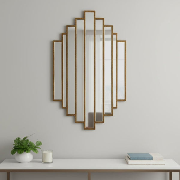 HomeRoots 32" Gold Diamond Accent Mirror - Contemporary Metal Frame, Geometric Design for Modern Spaces 574038
