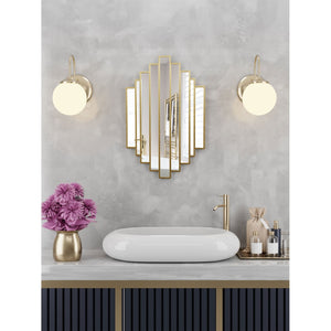 HomeRoots 32" Gold Diamond Accent Mirror - Contemporary Metal Frame, Geometric Design for Modern Spaces 574038